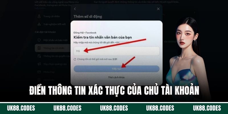 Điền thông tin xác thực của chủ tài khoản